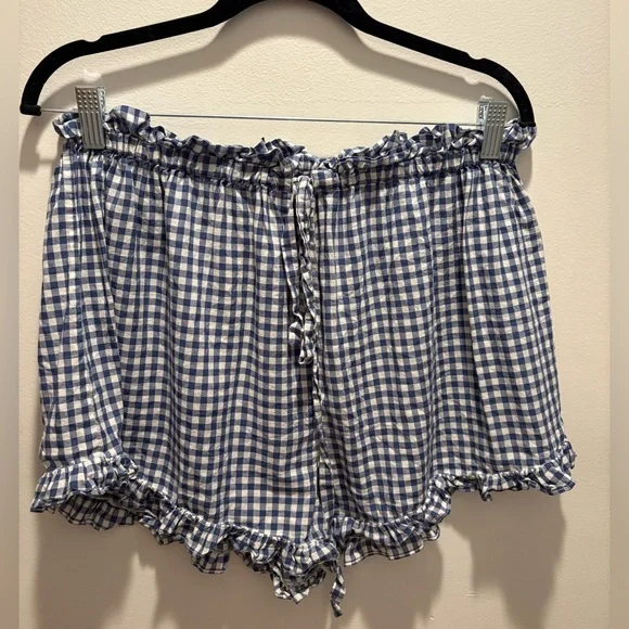 DOÊN Blue and White Gingham Ruffle Shorts XL - Picture 2 of 4